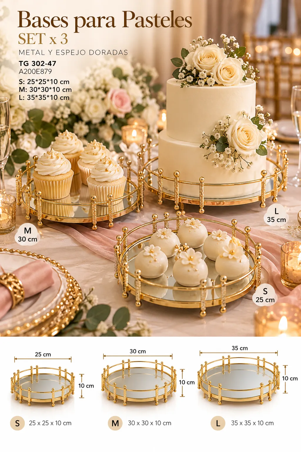 BASES DE PASTELES SET DE 3