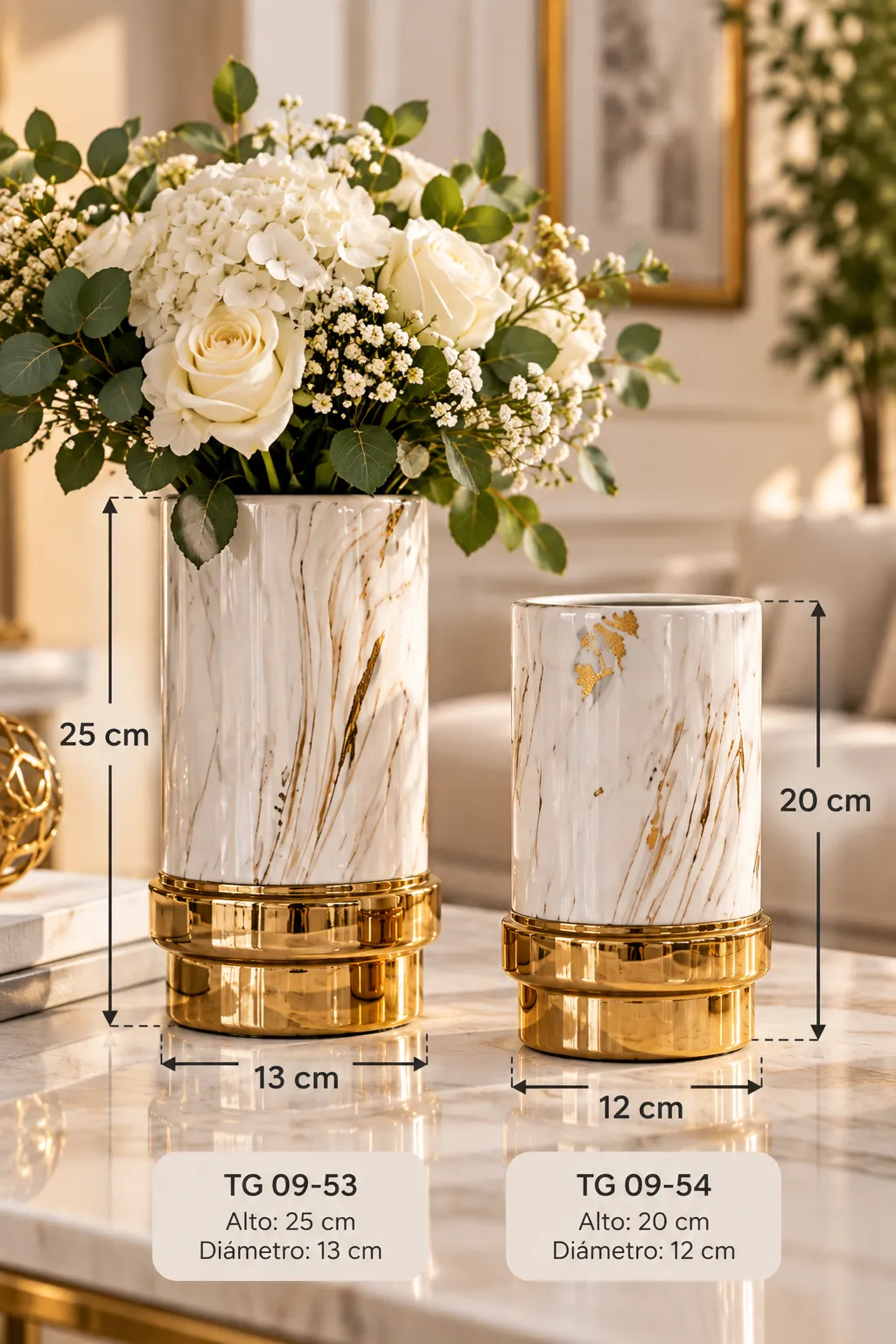 SET DE FLORERO BLANCO CON VETA DORADA TG-09 - imagen 3