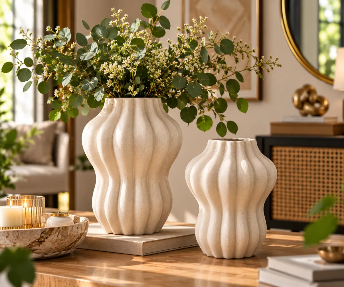 JARRON DE CERAMICA ONDULADO BLANCO - imagen 4