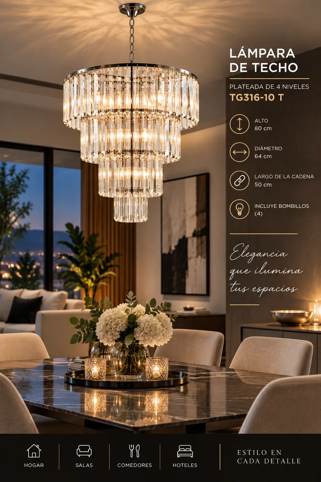 LAMPARA DE TECHO DE 4 NIVELES PLATEADA